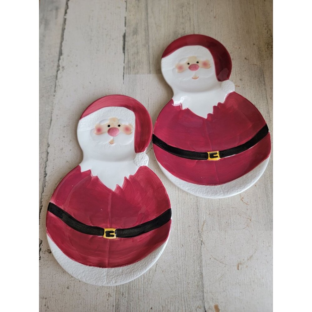 Jolly round Santa‎ plate unique shape set kitchen home decor xmas